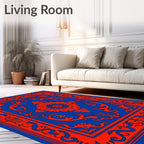 Royal Blue Orange Floral Medallion Rug