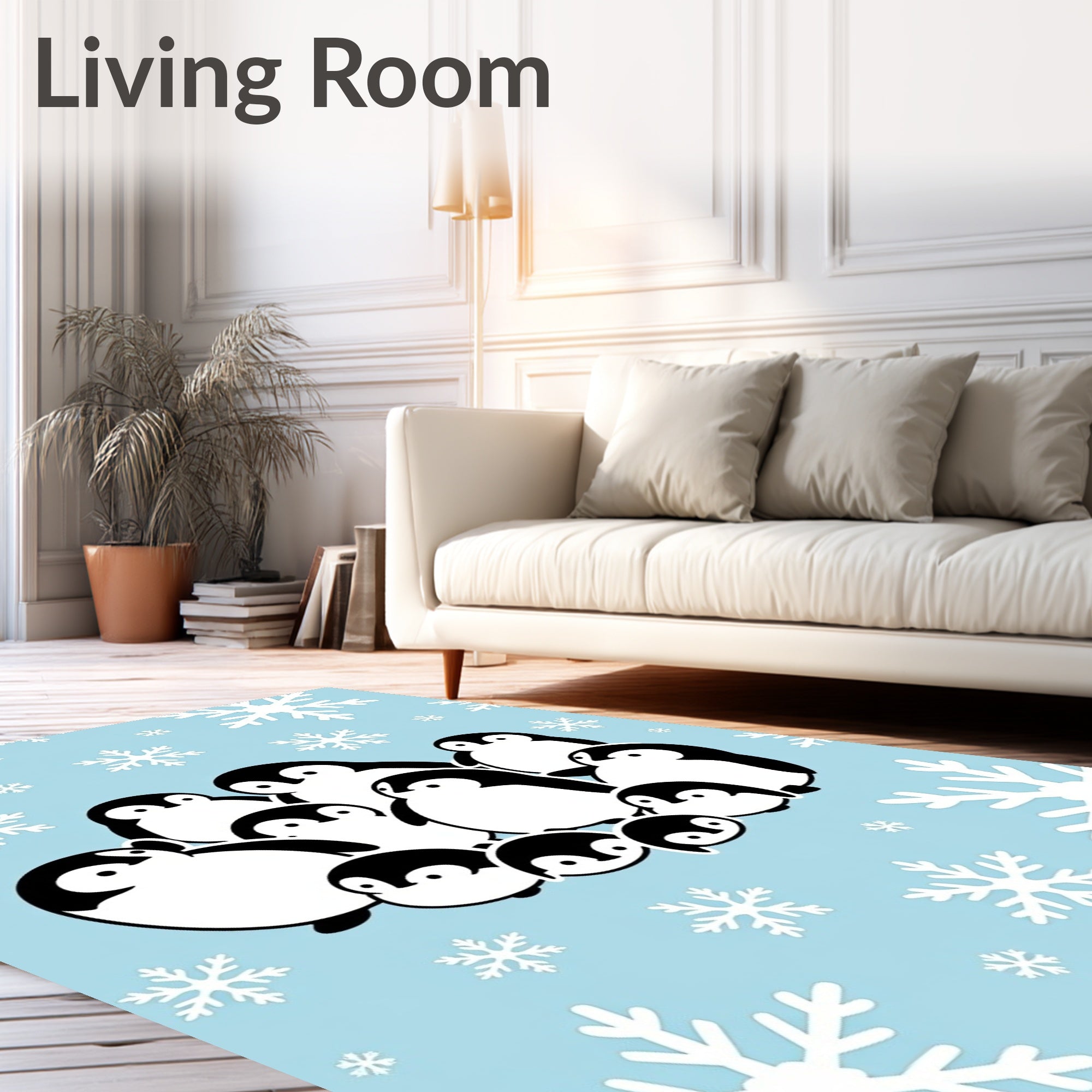 Charming Penguin Flock Snowflakes Scene Rug