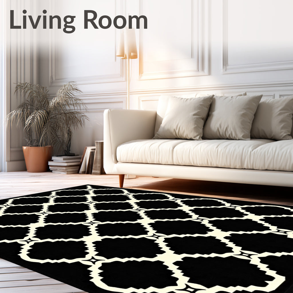 Black Cream Lattice Trellis Rug