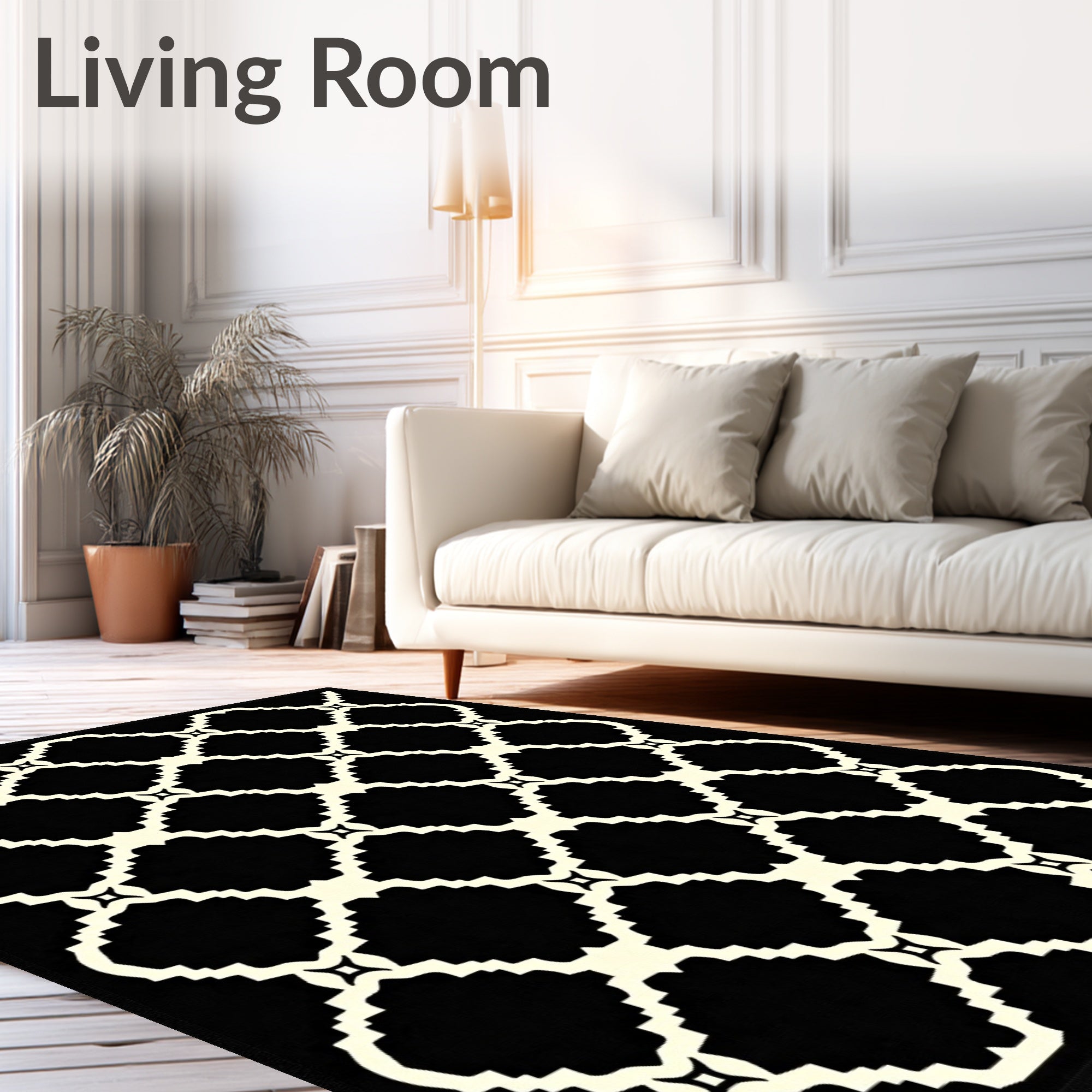 Black Cream Lattice Trellis Rug