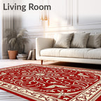 Crimson Ivory Floral Scrollwork Rug
