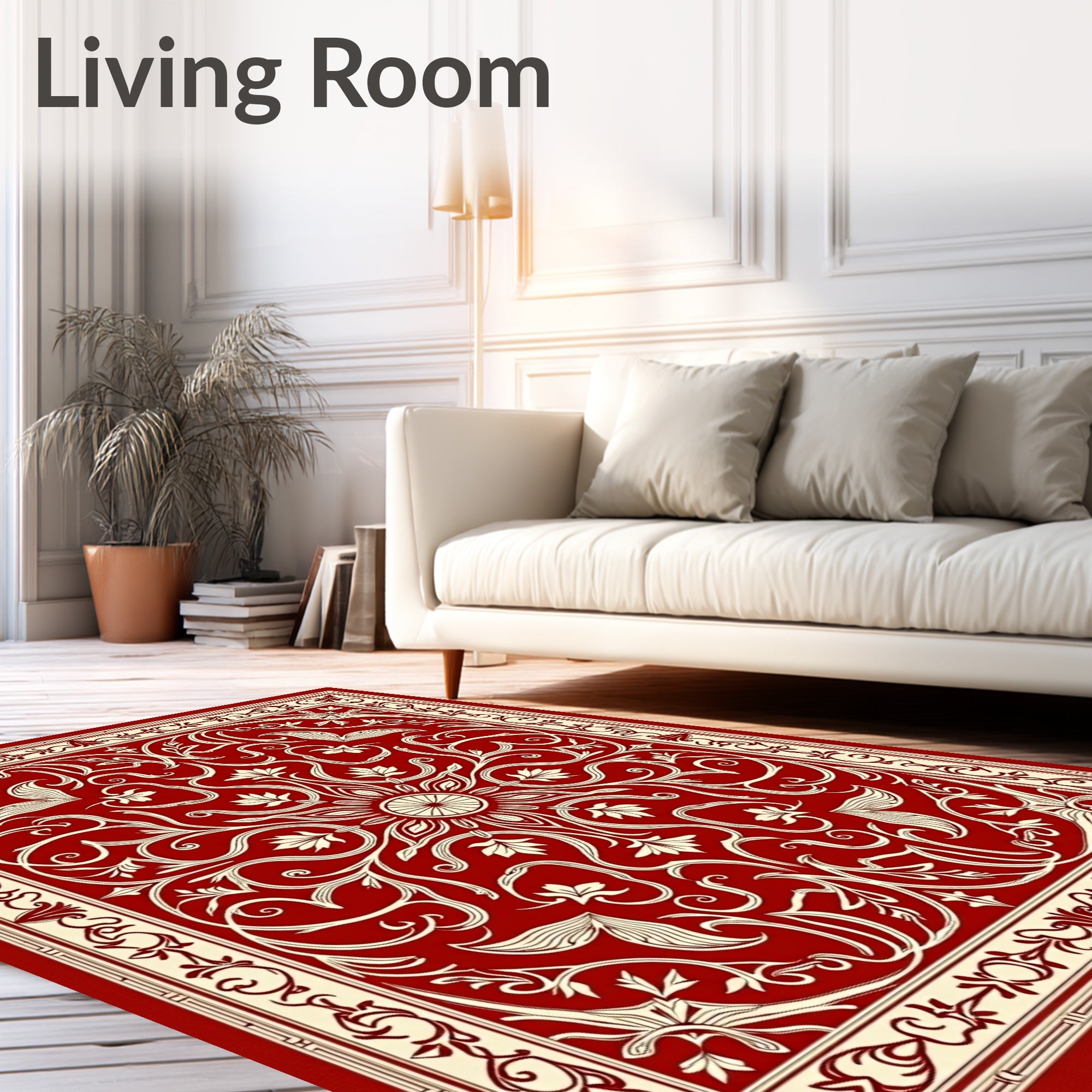 Crimson Ivory Floral Scrollwork Rug