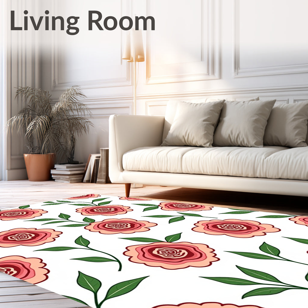 Coral Pink Rose Garden Arrangement Rug