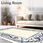 Navy Blue Ornate Floral Arch Rug