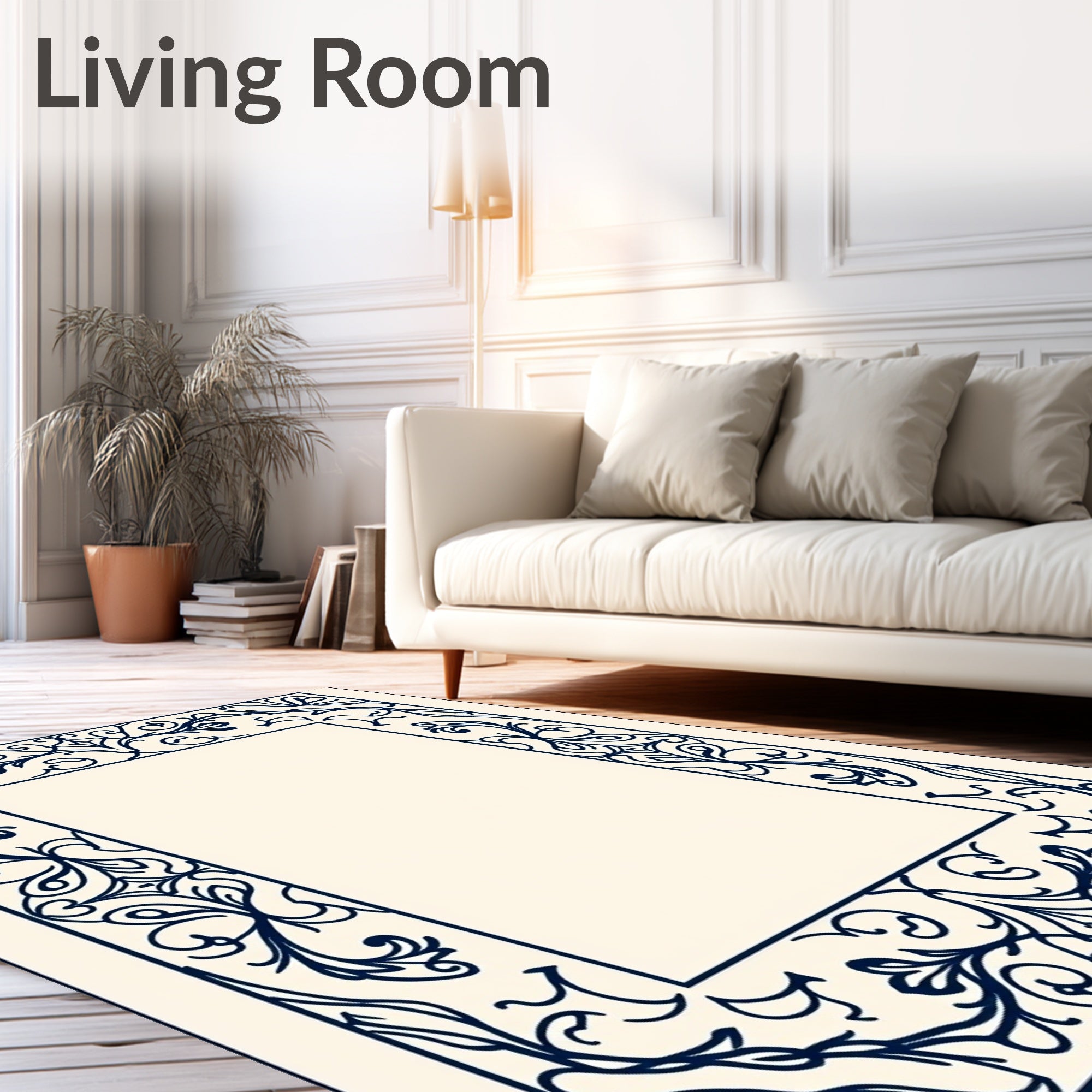Navy Blue Ornate Floral Arch Rug