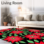 Bold Red Floral Garden Black Ground Rug