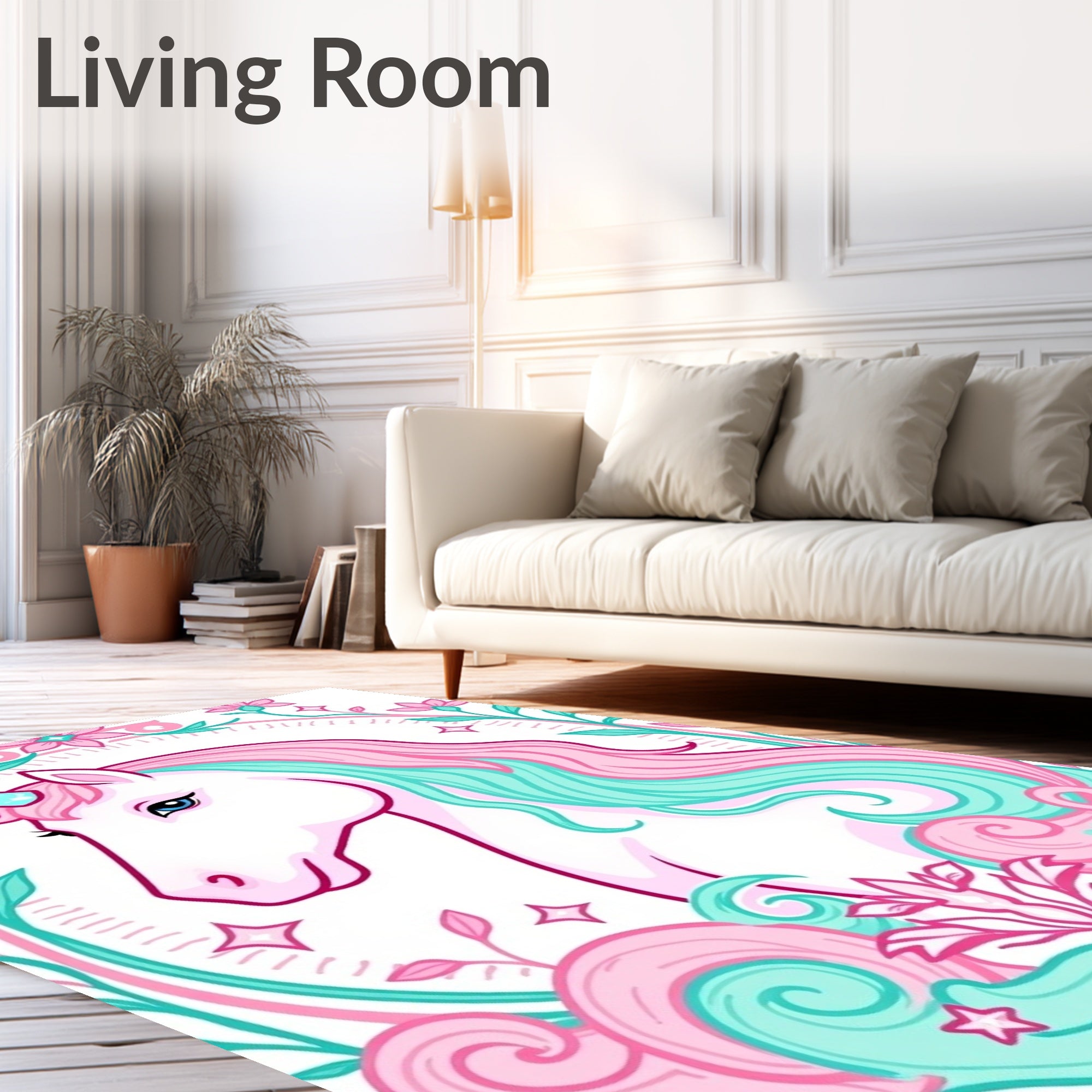Pastel Pink Unicorn Floral Frame Rug