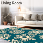 Teal Cream Floral Mandala Repeat Rug