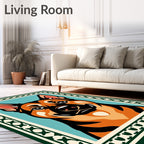 Vibrant German Shepherd Portrait Border Rug