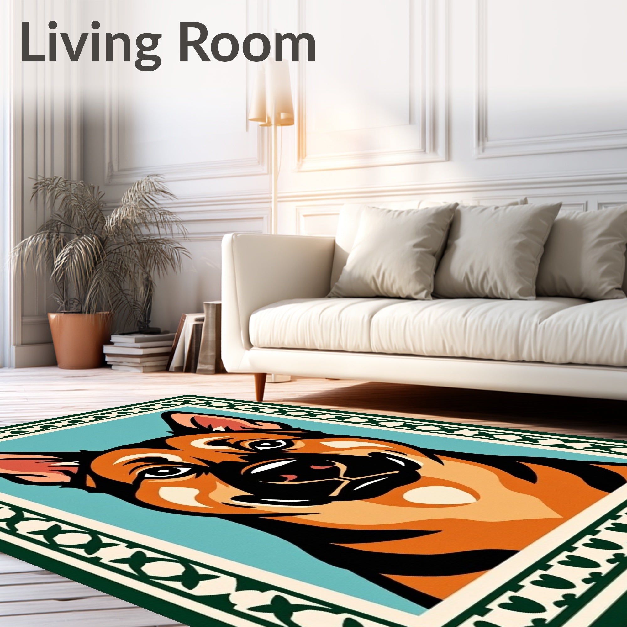 Vibrant German Shepherd Portrait Border Rug