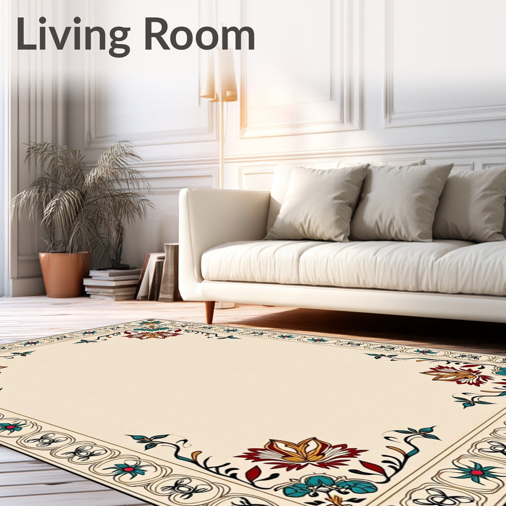 Ornate Floral Medallion Bordered Accent Rug