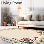 Ornate Floral Medallion Bordered Accent Rug