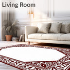 Maroon Elaborate Floral Octagon Frame Rug