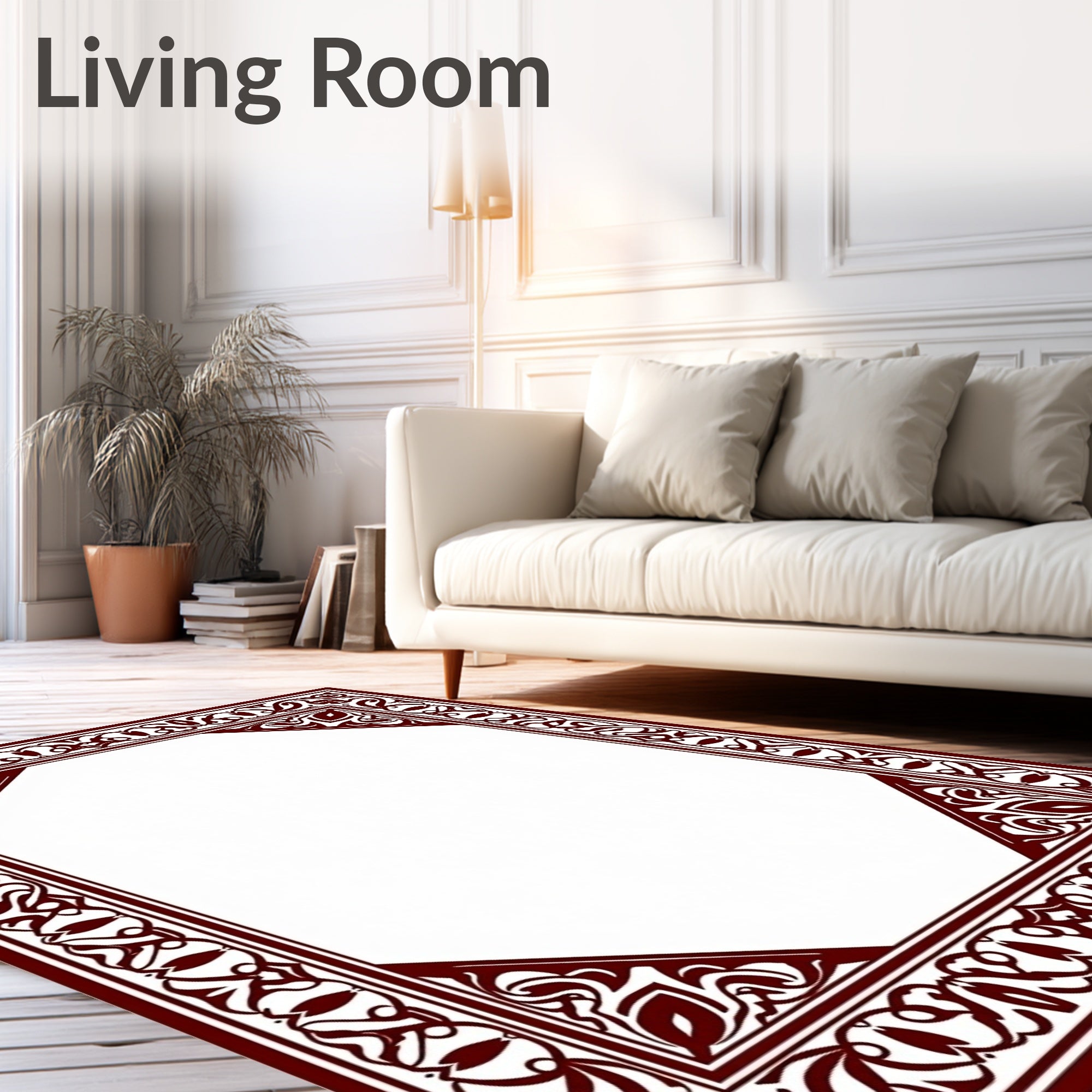 Maroon Elaborate Floral Octagon Frame Rug