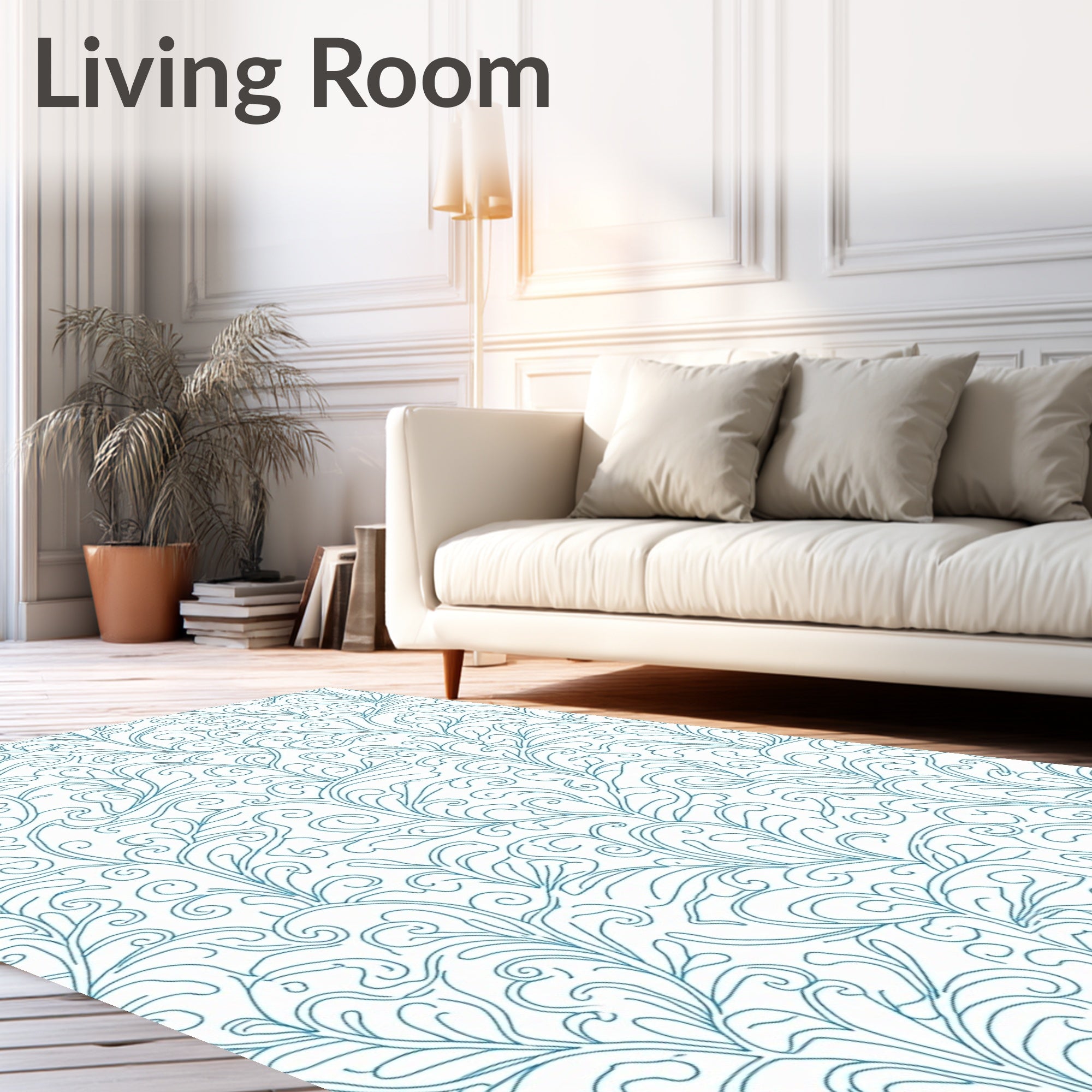 Teal Swirling Vine Flourish Rug