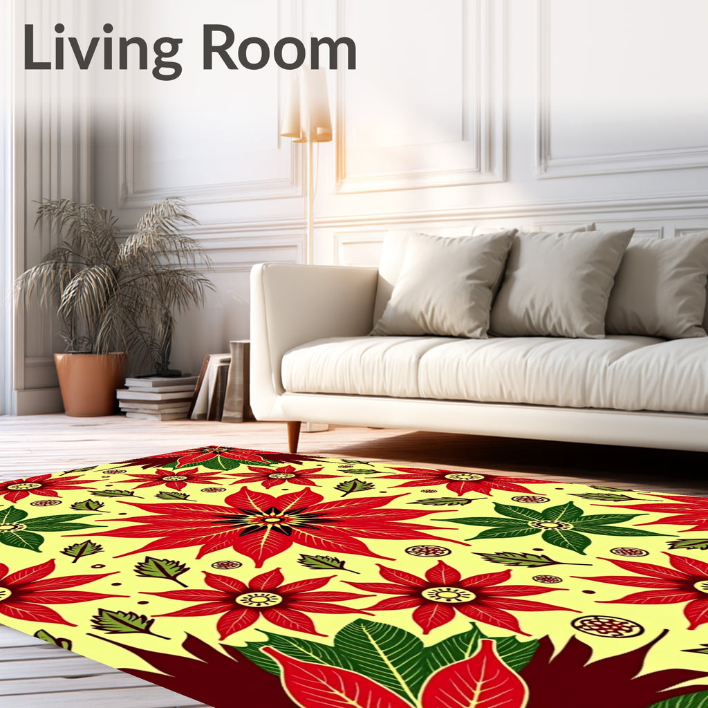 Crimson Poinsettia Folk Art Rug