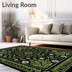 Lush Green White Floral Medallion Rug