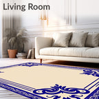 Deep Blue Elegant Scroll Border Rug