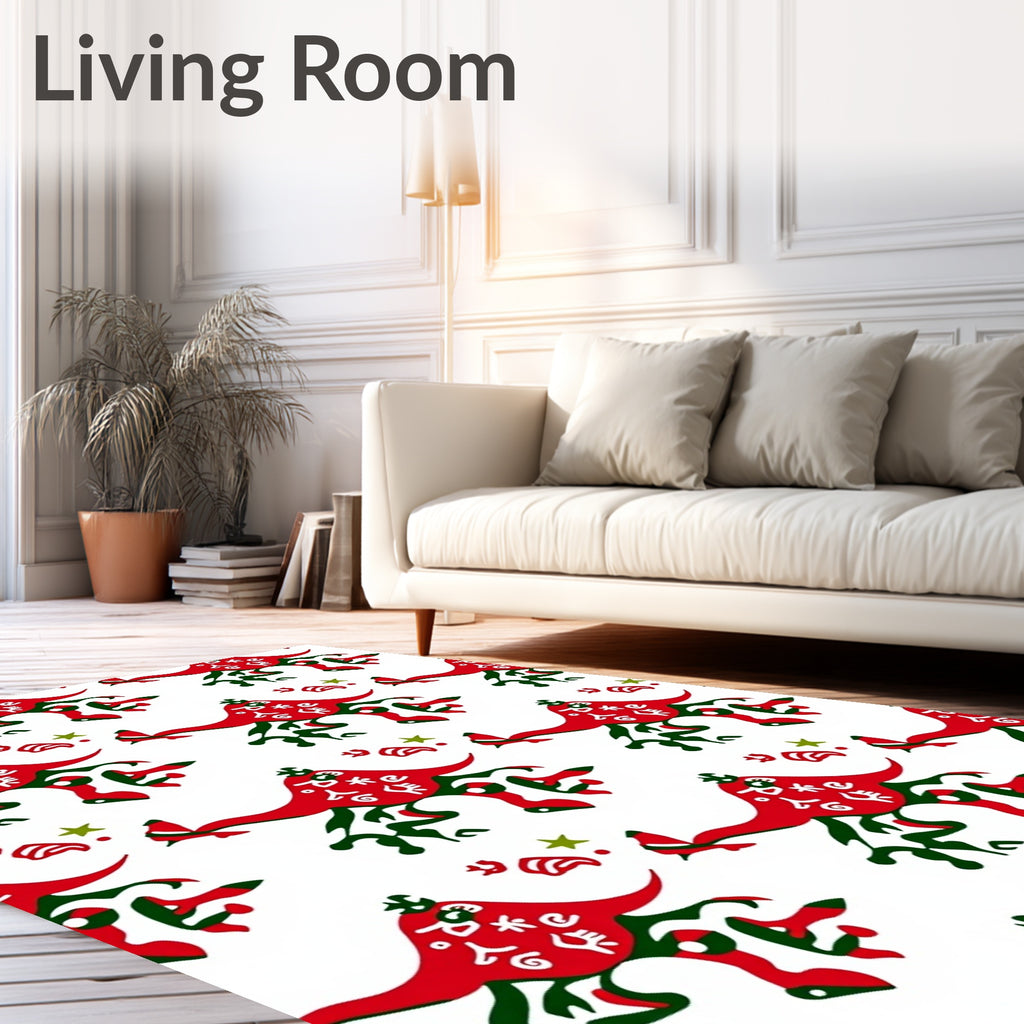 Red Green Abstract Organic Shapes Rug