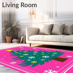 Hot Pink Christmas Tree Snowflake Star Rug