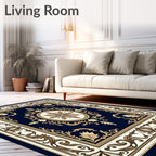 Classic Navy Gold Floral Medallion Rug