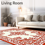 Ornate Red Scrollwork Center Square Rug