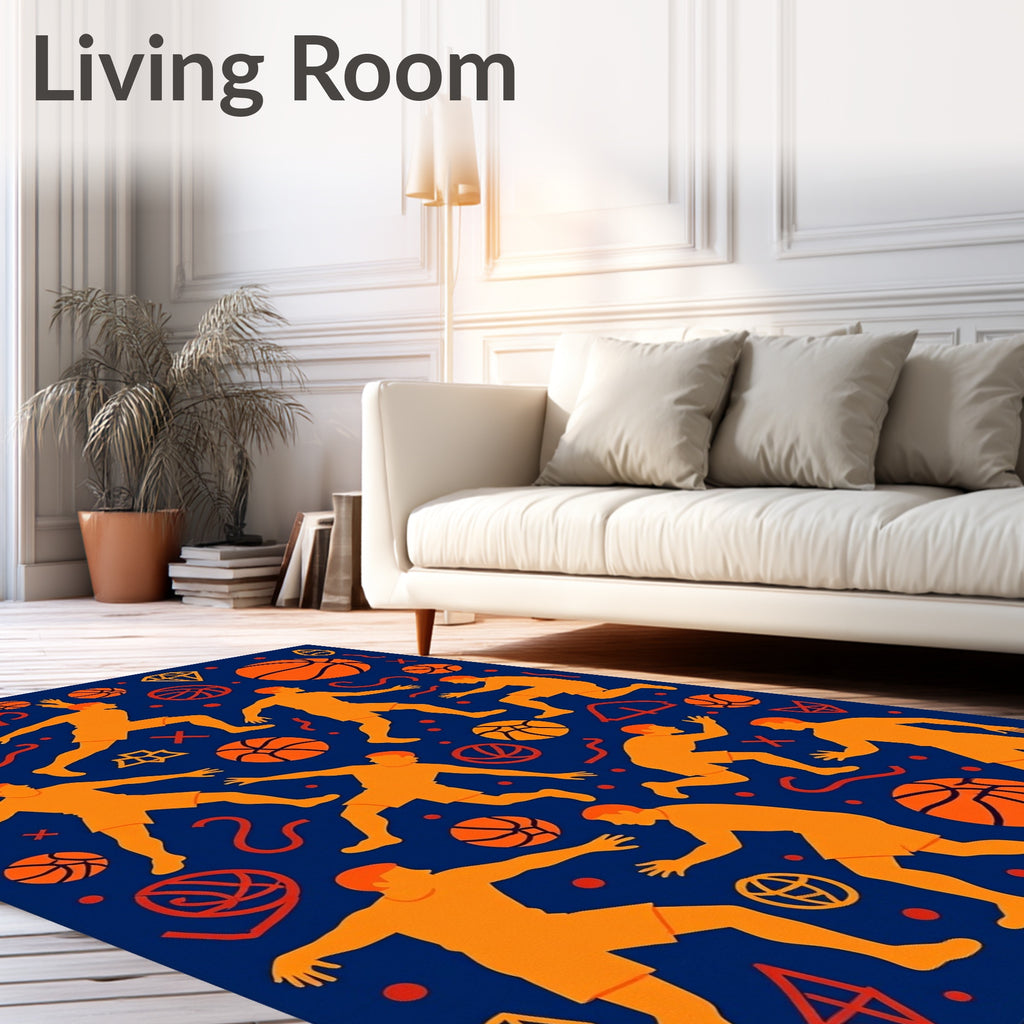 Orange Basketball Players Dynamic Action Rug