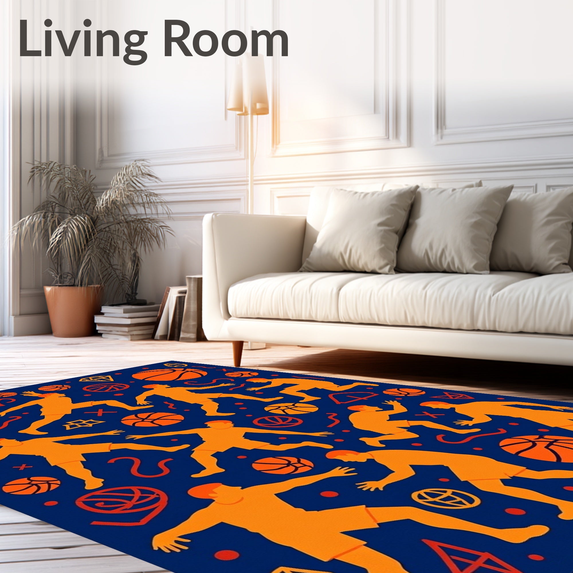 Orange Basketball Players Dynamic Action Rug