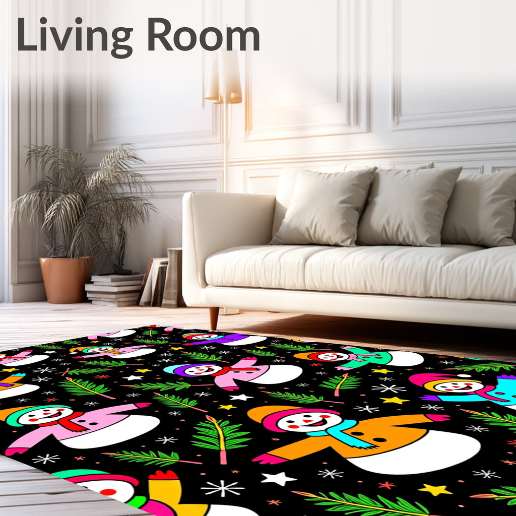 Happy Snowmen And Pine Sprigs Rug