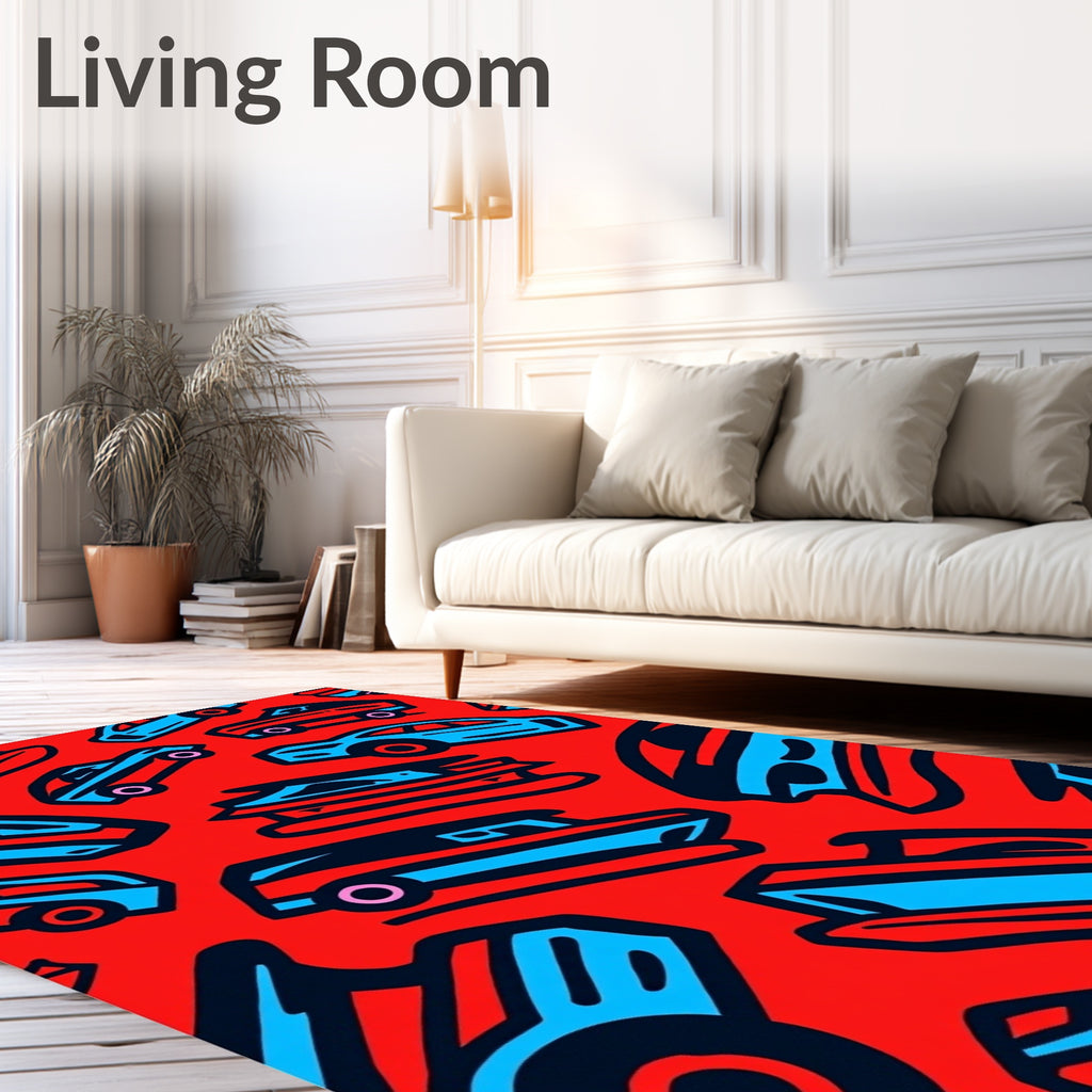 Retro Red Blue Automobile Collage Rug