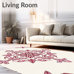 Rich Rose Petal Damask Medallion Rug