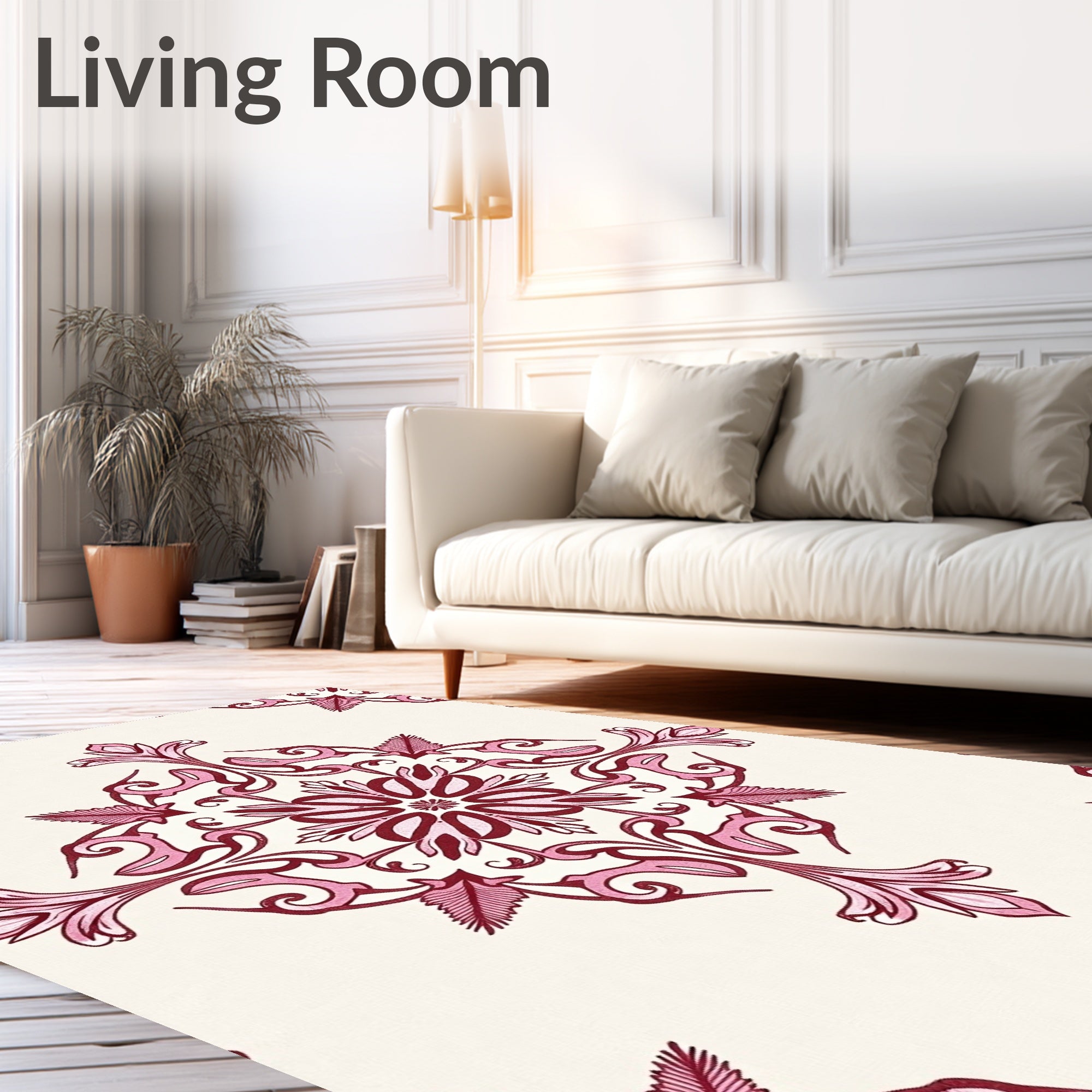 Rich Rose Petal Damask Medallion Rug