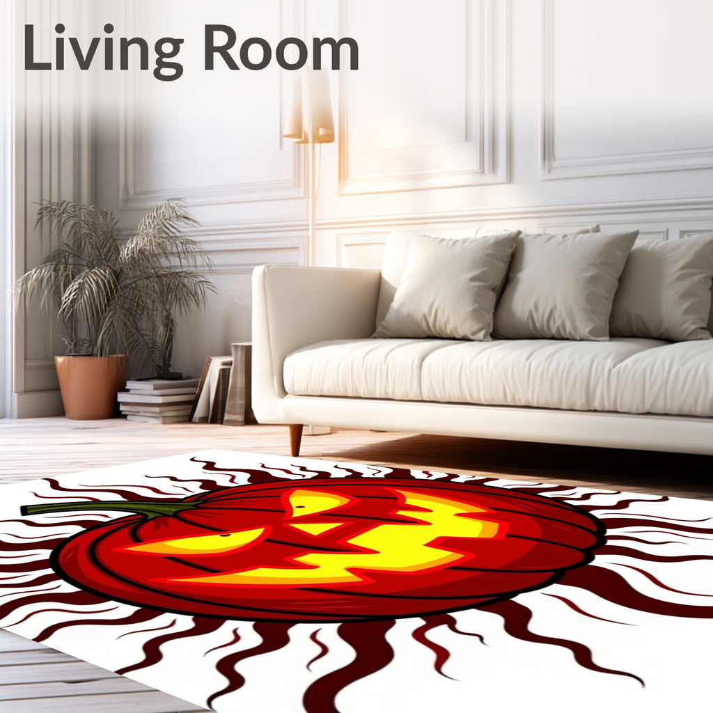 Spooky Orange Jack O Lantern Flames Rug
