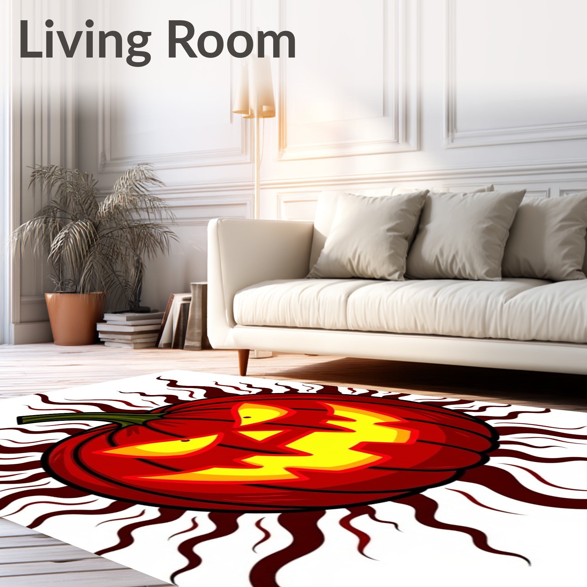 Spooky Orange Jack O Lantern Flames Rug