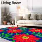 Bold Crimson Flower Foliage Garden Rug