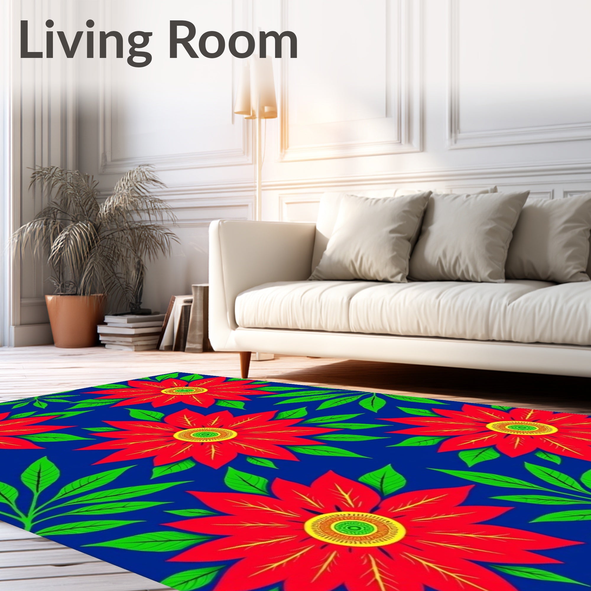 Bold Crimson Flower Foliage Garden Rug