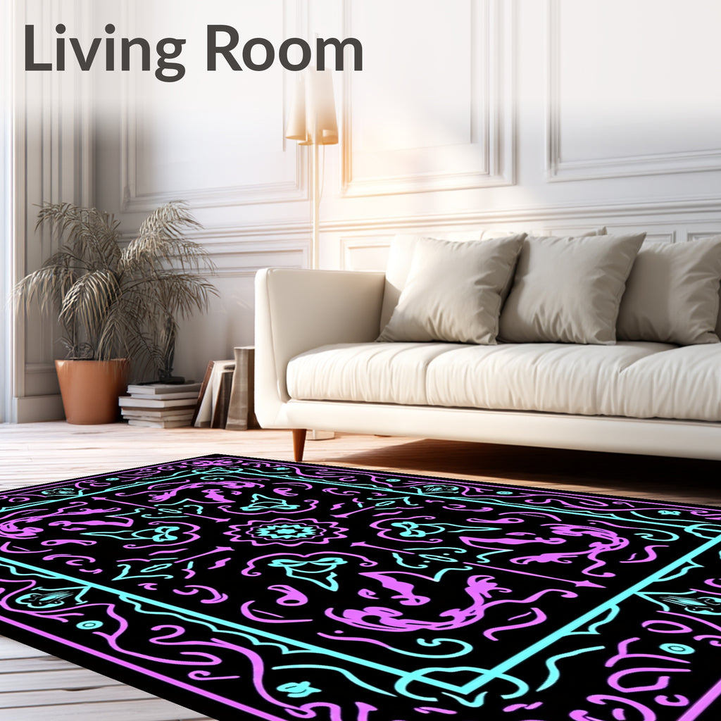 Vibrant Pink Turquoise Floral Medallion Rug