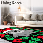 Gray Festive Cat Christmas Holly Rug