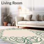 Vintage Green Ornate Scroll Work Rug