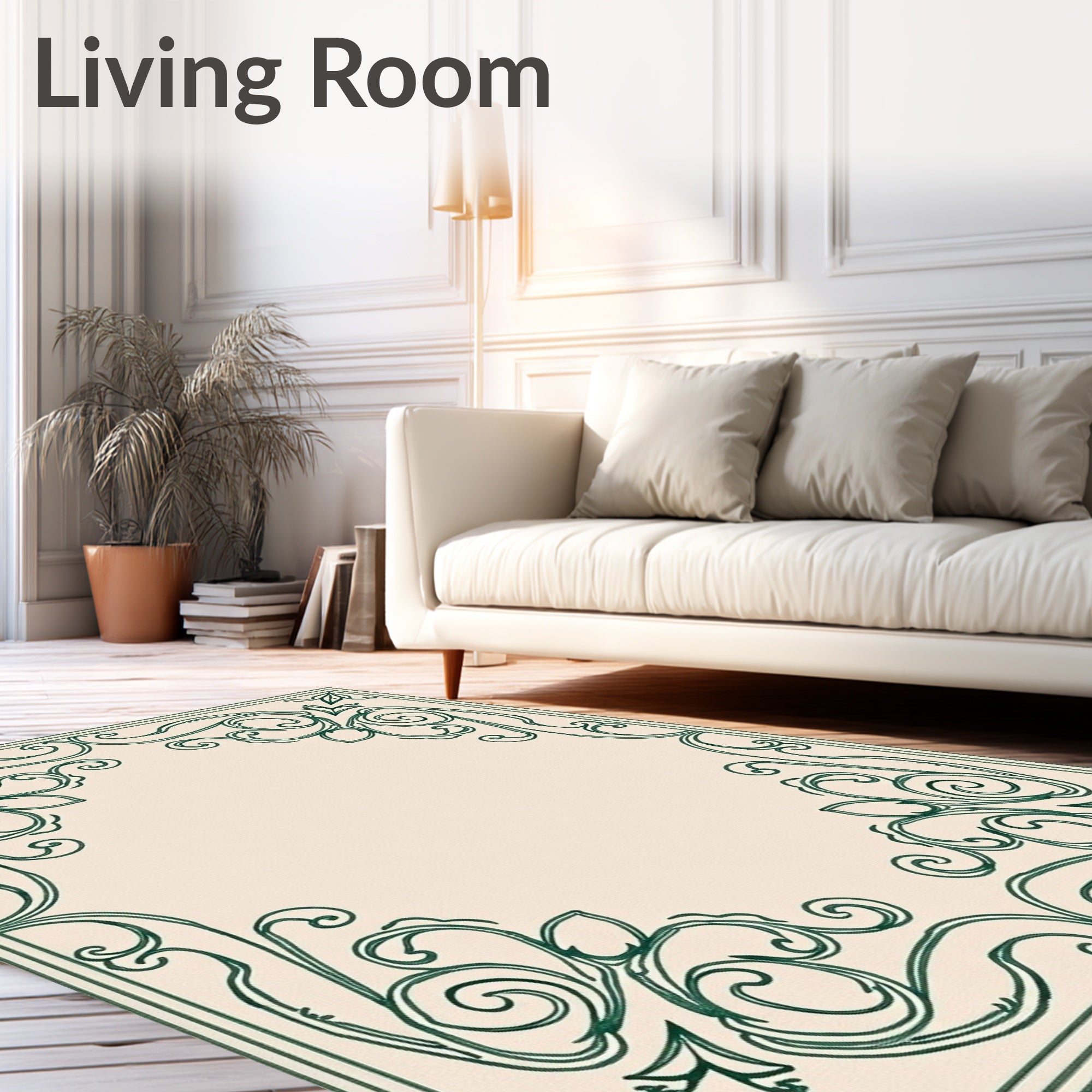 Vintage Green Ornate Scroll Work Rug