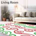 Red Green Swirl Scroll Abstract Rug