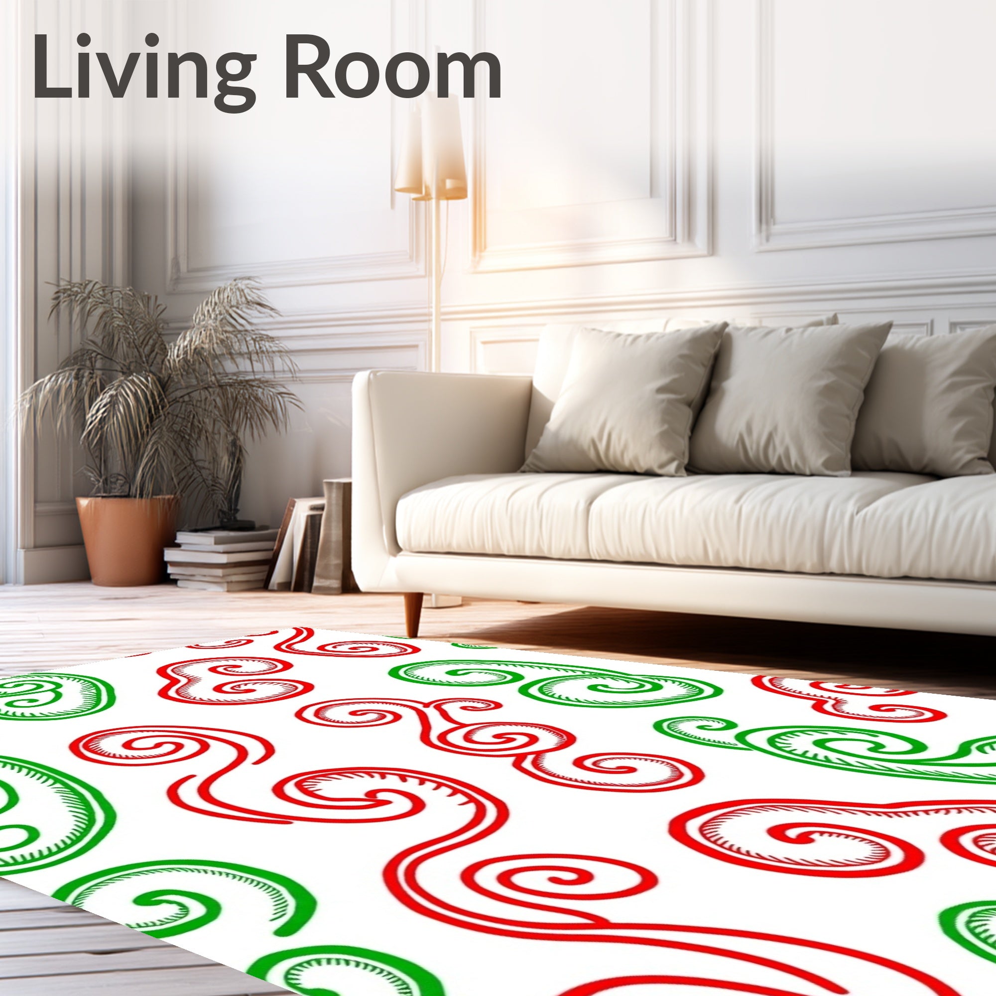 Red Green Swirl Scroll Abstract Rug