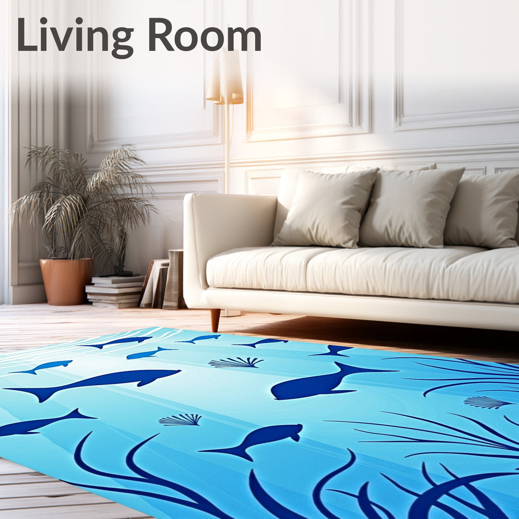Deep Blue Ocean Marine Life Rug