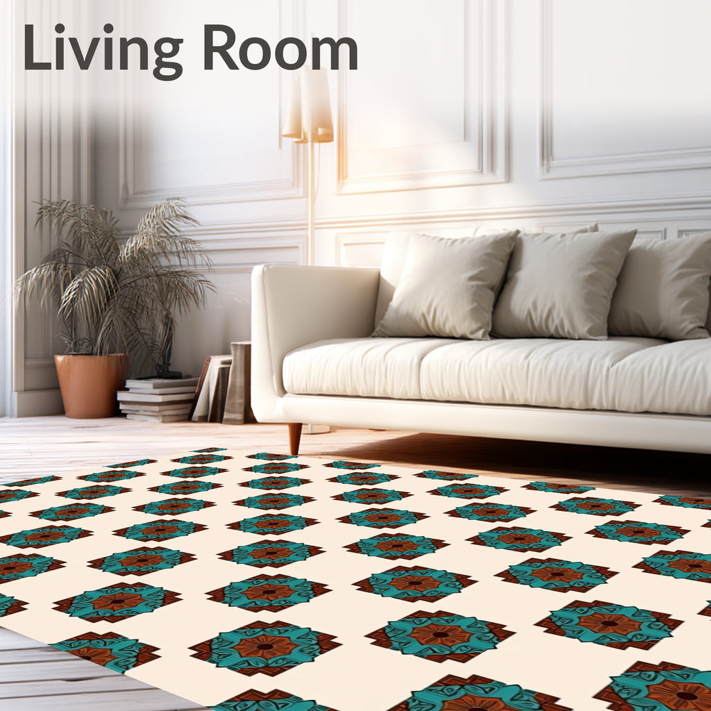 Rustic Teal and Brown Medallion Rug