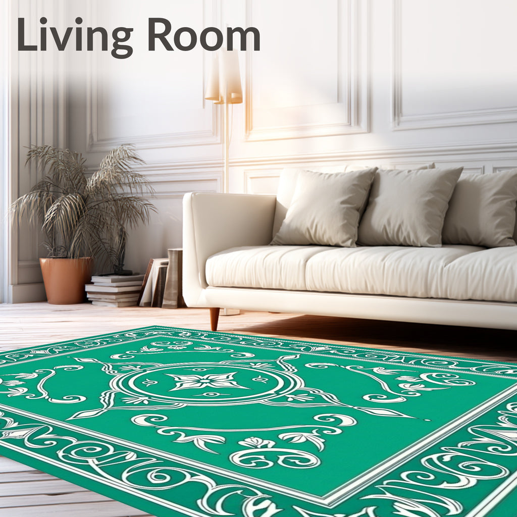 Emerald Green Floral Medallion Frame Rug