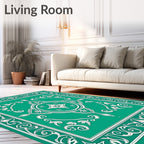 Emerald Green Floral Medallion Frame Rug