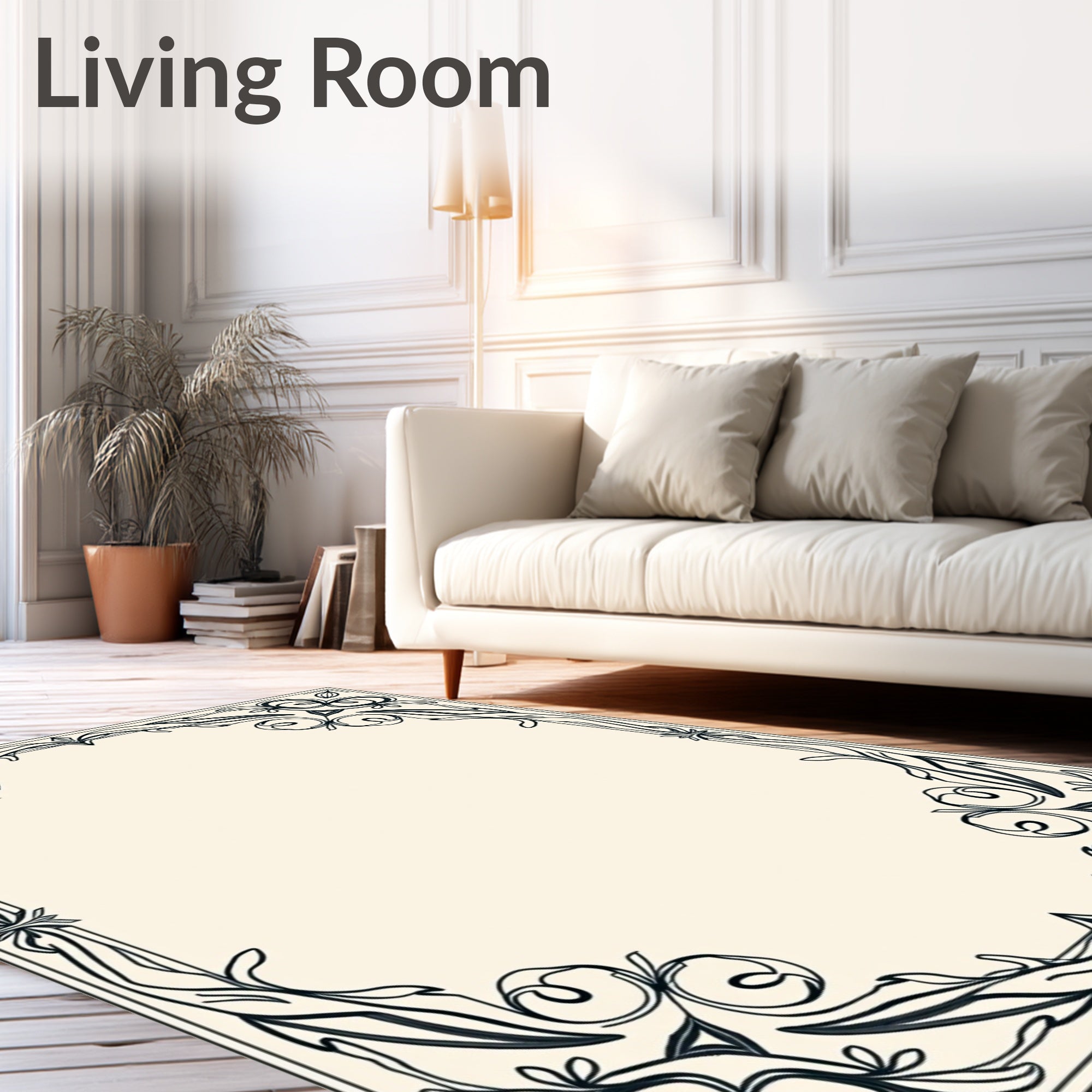 Art Nouveau Black Floral Scroll Border Rug
