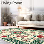 Crimson Green Floral Scrollwork Medallion Rug