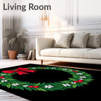 Festive Red Bow Green Leaf Wreath Rug