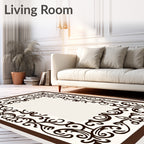 Dark Brown Flourish Scroll Lace Border Rug